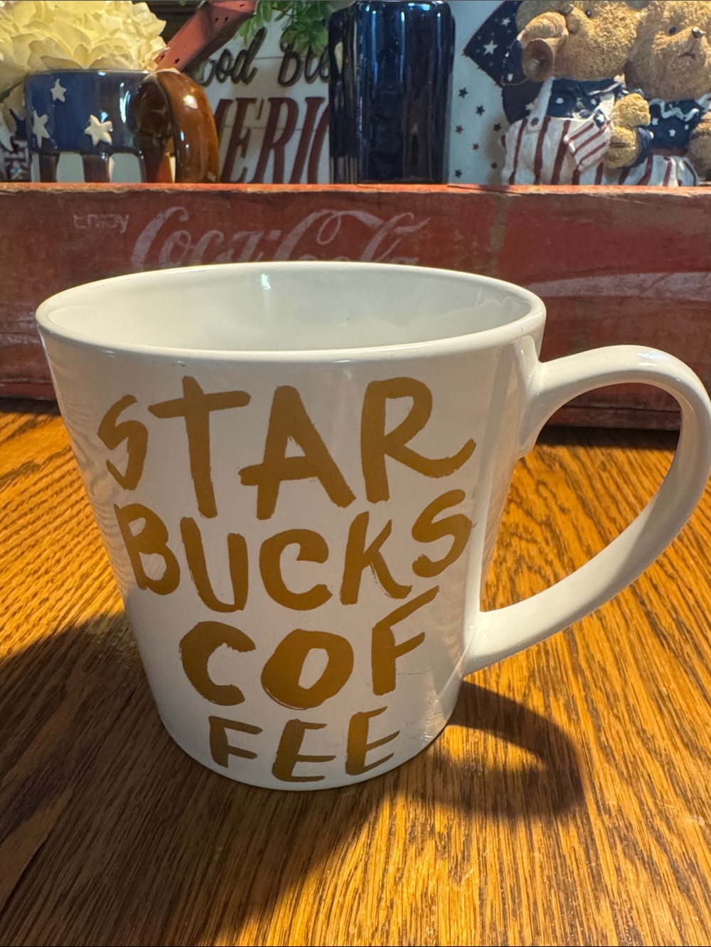 Starbucks 2015 Coffee Mug 14.2 oz White w/Gold Graffiti Letters